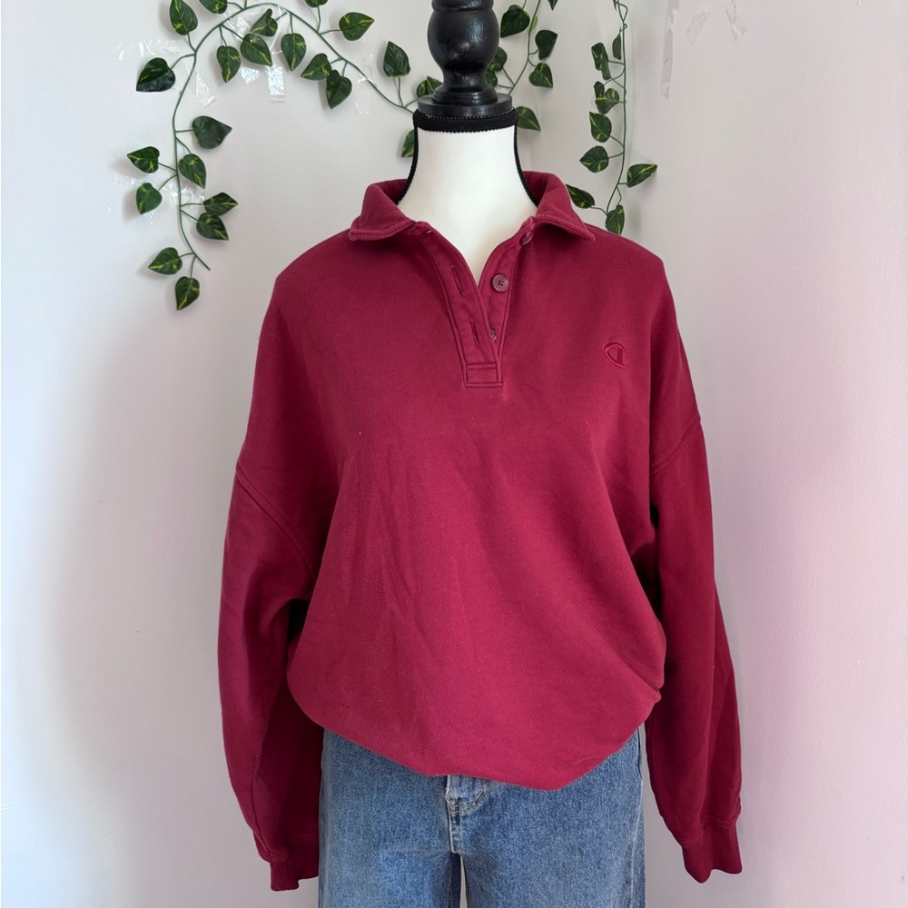 Champion Women's Henley Burgundy Polo Sweatshirt